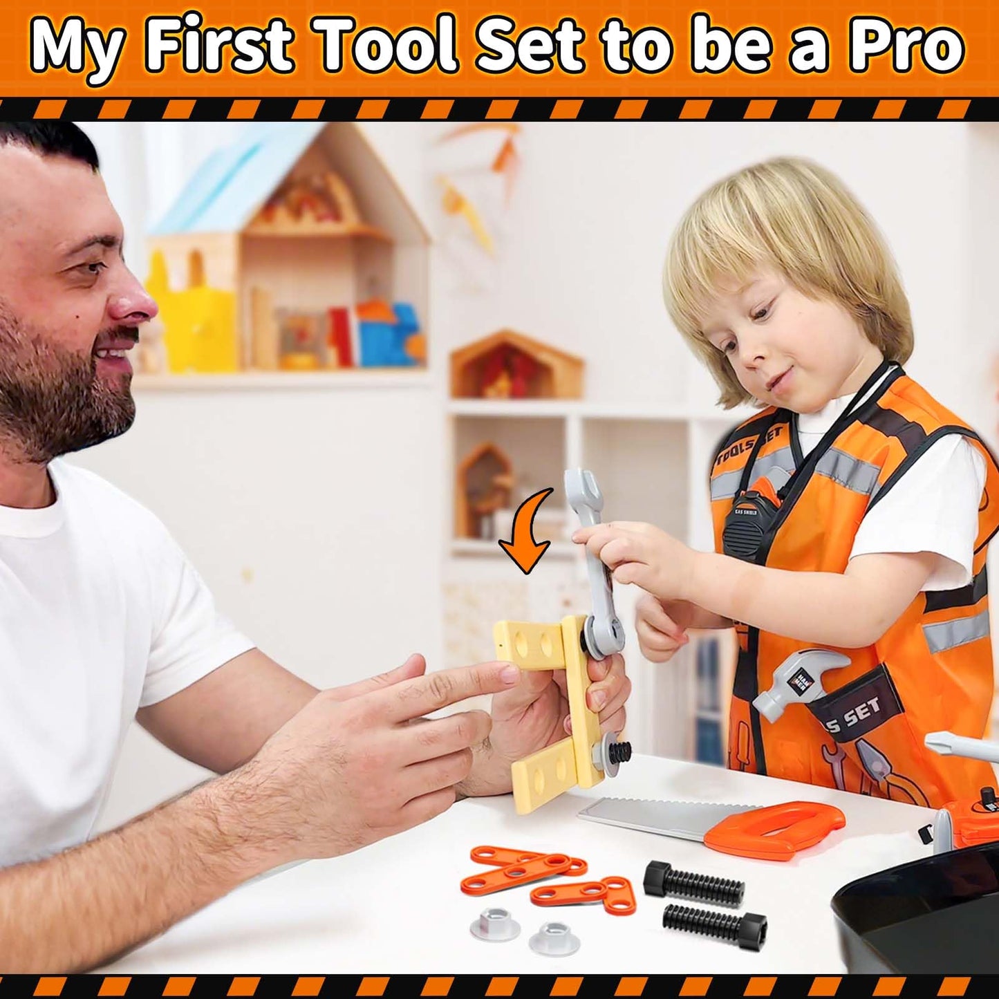 KidBloom Toddler Tool Set, Kids Tool Set with Toy Drill, Tools for Kids with Tool Box and Vest, Toys for 3 Year Old Boys