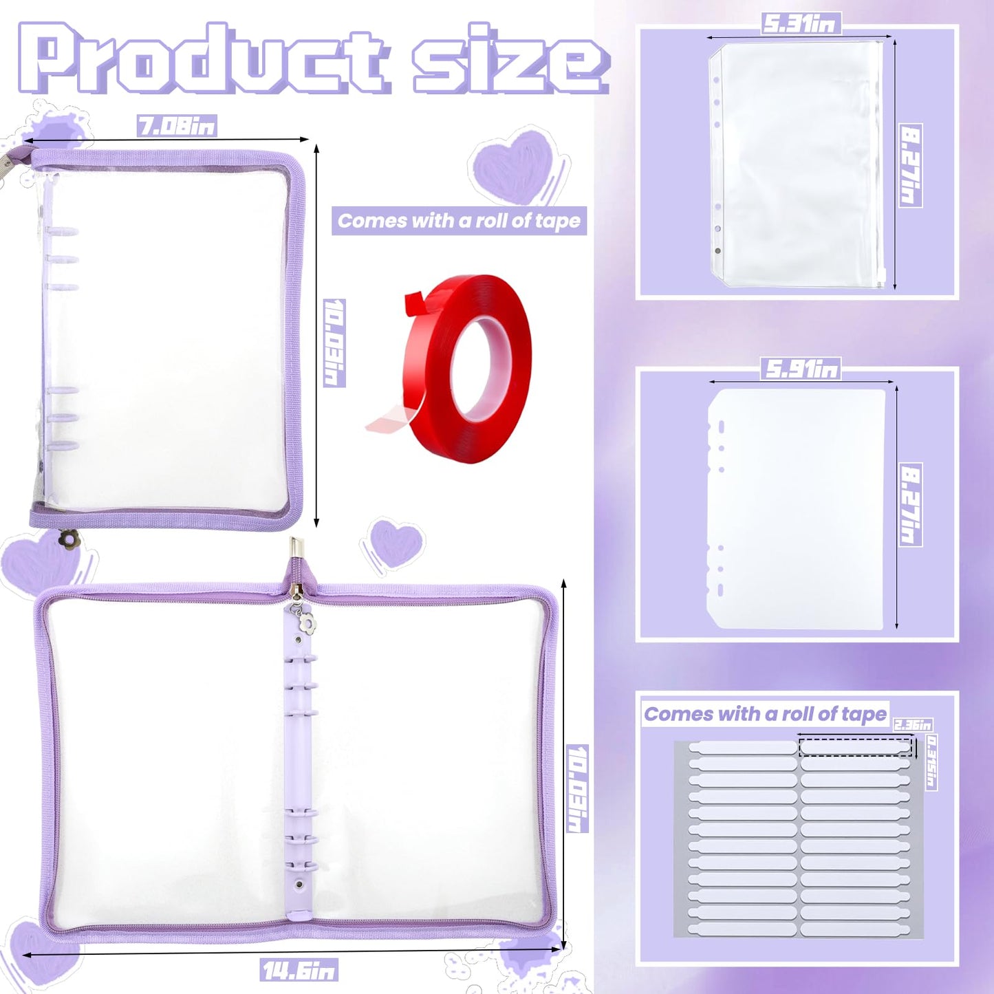 Oskrieel Press on nail storage Nail Storage Book - Portable Versatile Organizer for Press - On Nails, Jewelry and More with 90 Pcs Adhesive Double Sided Tape Purple