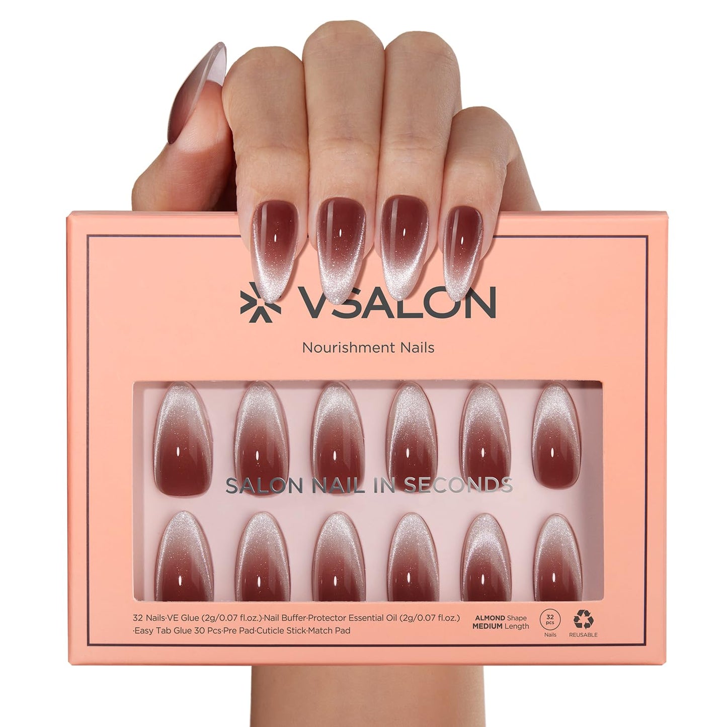 Vsalon Press on Nails - Halloween Nails Almond Medium Fake Nails for Party, Reusable Soft Gel Glue on Nails - 32PCS