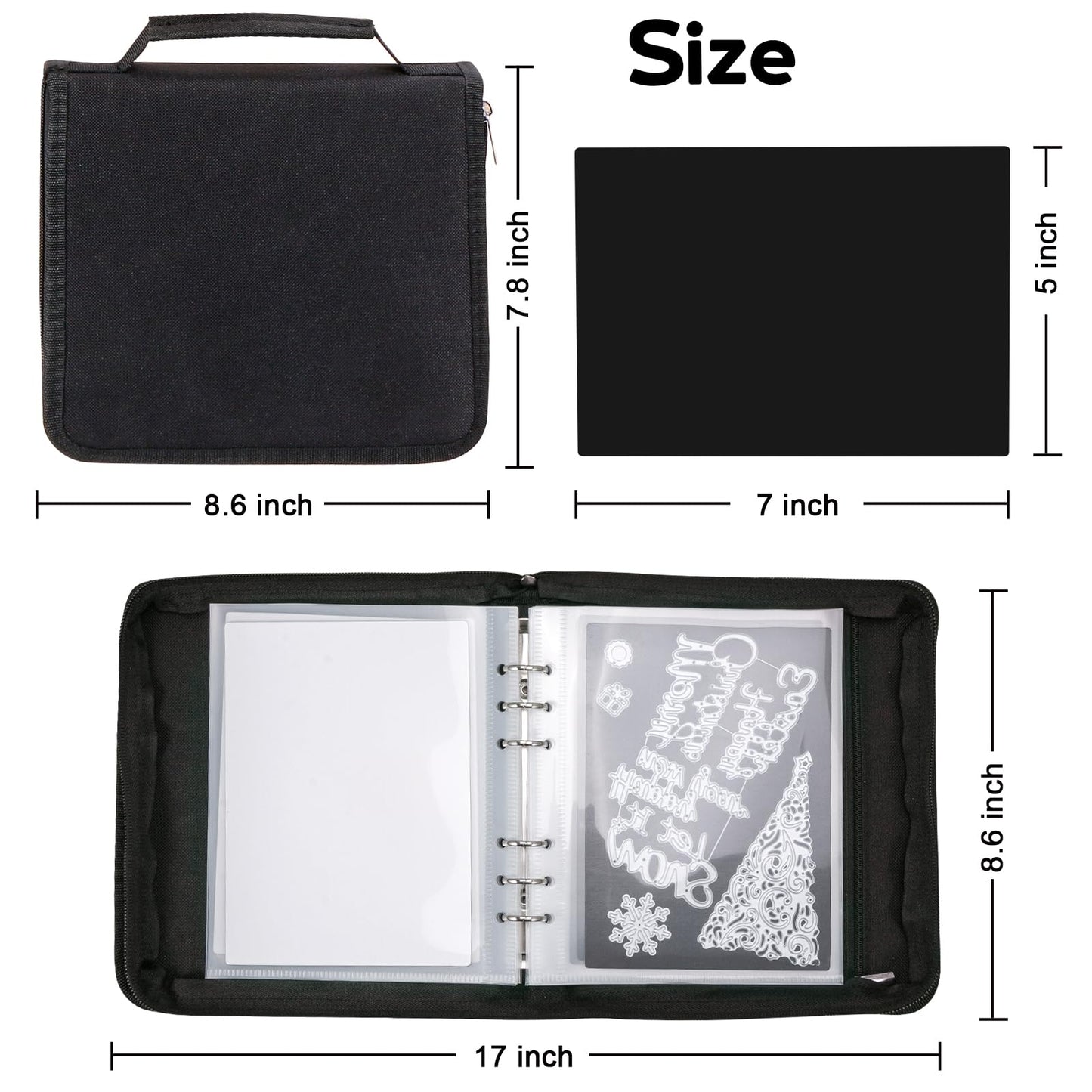 UNIMEIX Magnetic Sheets for Die Storage with Mold Bag, 12 Pcs Stamp and Die Storage Sheets and 12 Pcs Pockets for Card Making Supplies(0.8 mm Thickness, Black)