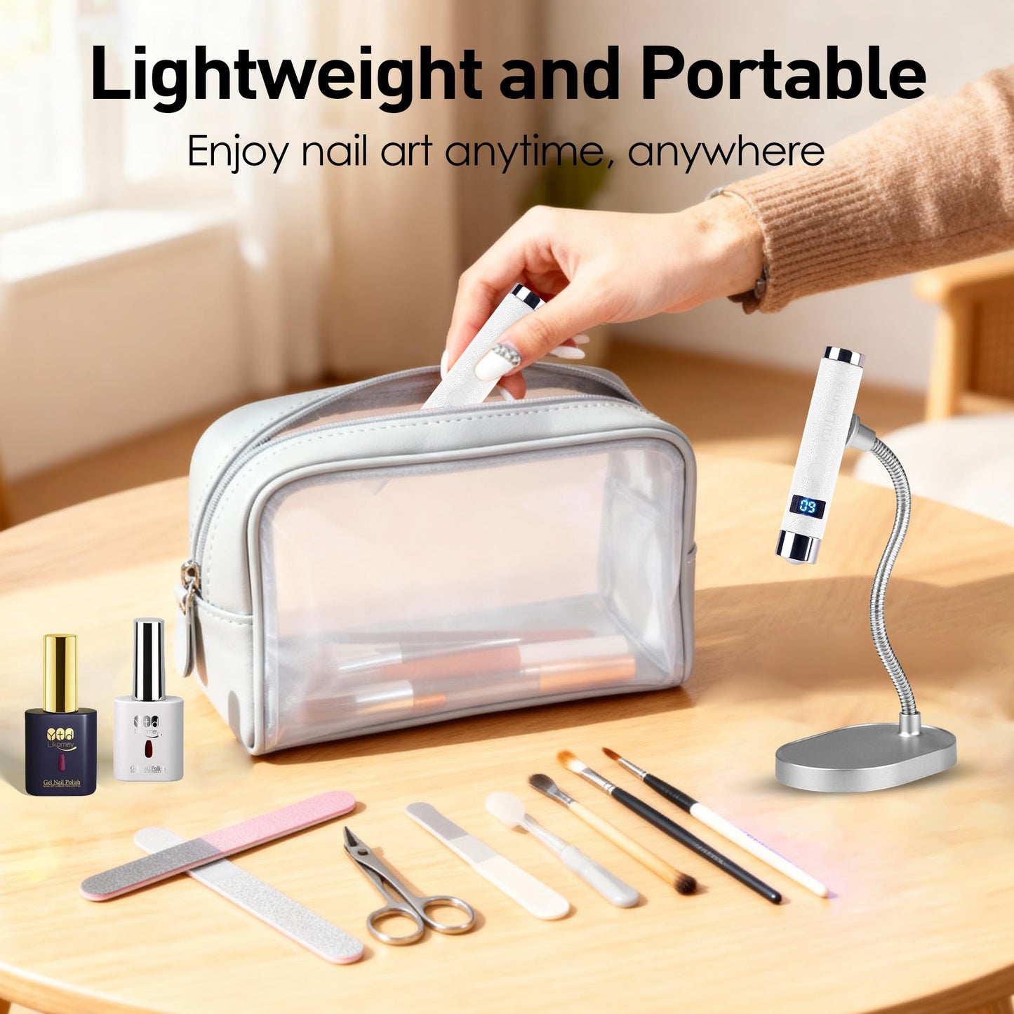 YTD Likomey Intelligent Sensor Handheld UV Light for Nail Gel with Magnetic Stand,Mini Portable Cordless Rechargeable Leather Nail Lamp with LCD Display,Fast Curing for UV Glue Builder Gel-G1 White