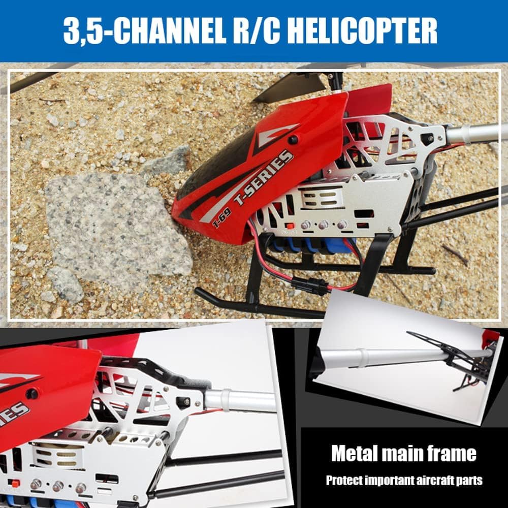 YUEQISM Red Large Fall Resistant RC Helicopter 3.5 Channels Remote Control Helicopter Toys Gift with LED Light Night, with 2 Batteries