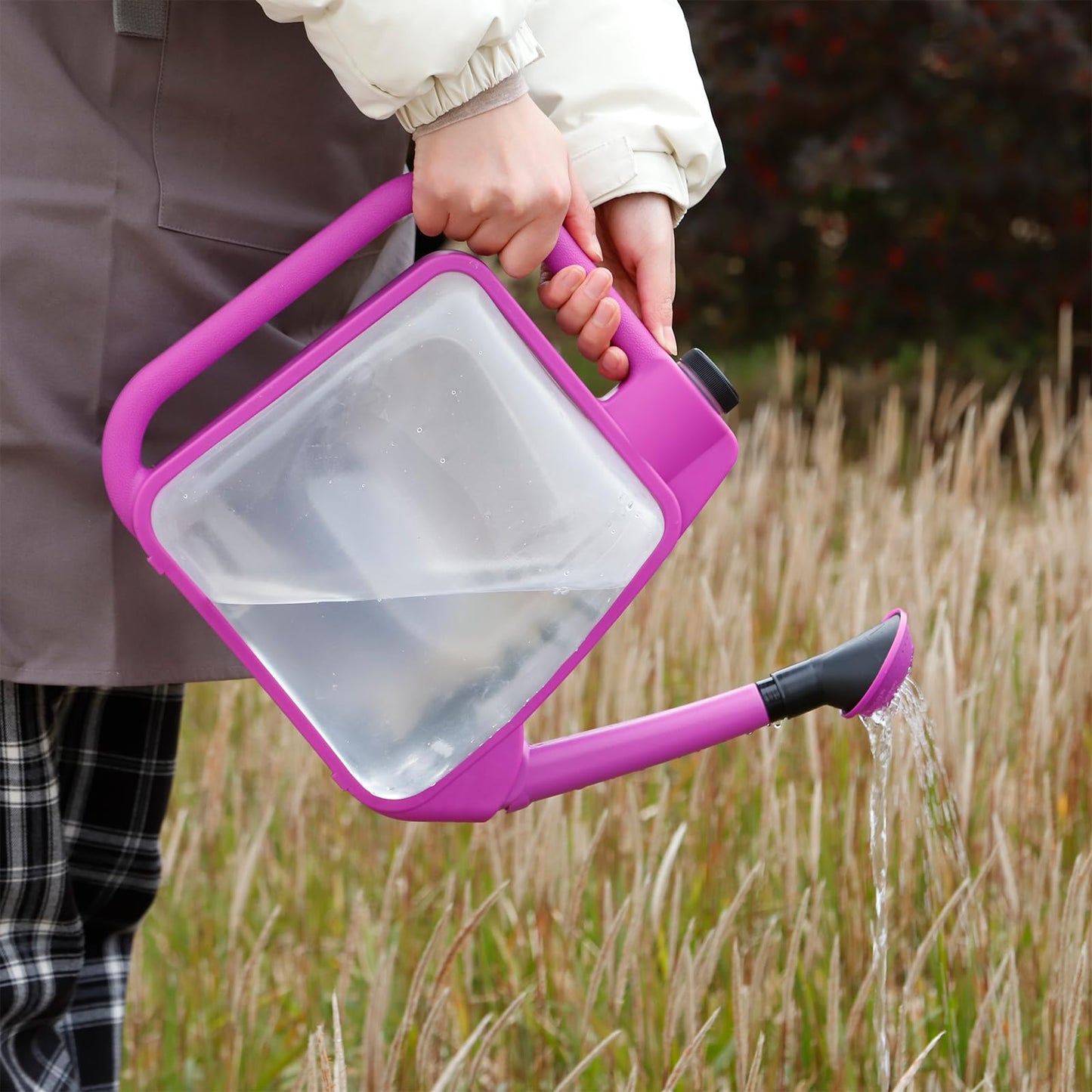 6L-Purple Foldable Watering Can with Rotating Nozzle & Long Spout for Plants, Indoor Outdoor Gardening, Clear Plastic