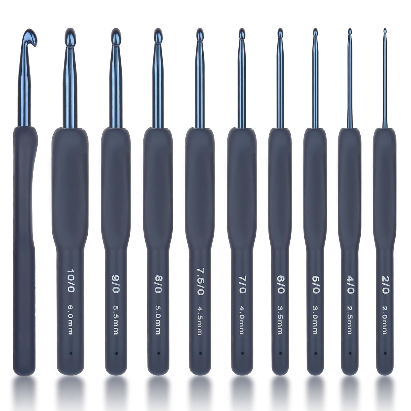 Coopay Dark Blue Crochet Hooks Ergonomic Soft Grips, 9PCS Crochet Set Aluminum Crochet Needle for Beginners/Professionals, Ergonomic Crochet Hook Set for Arthritic Hands, Ideal Crochet Accessories