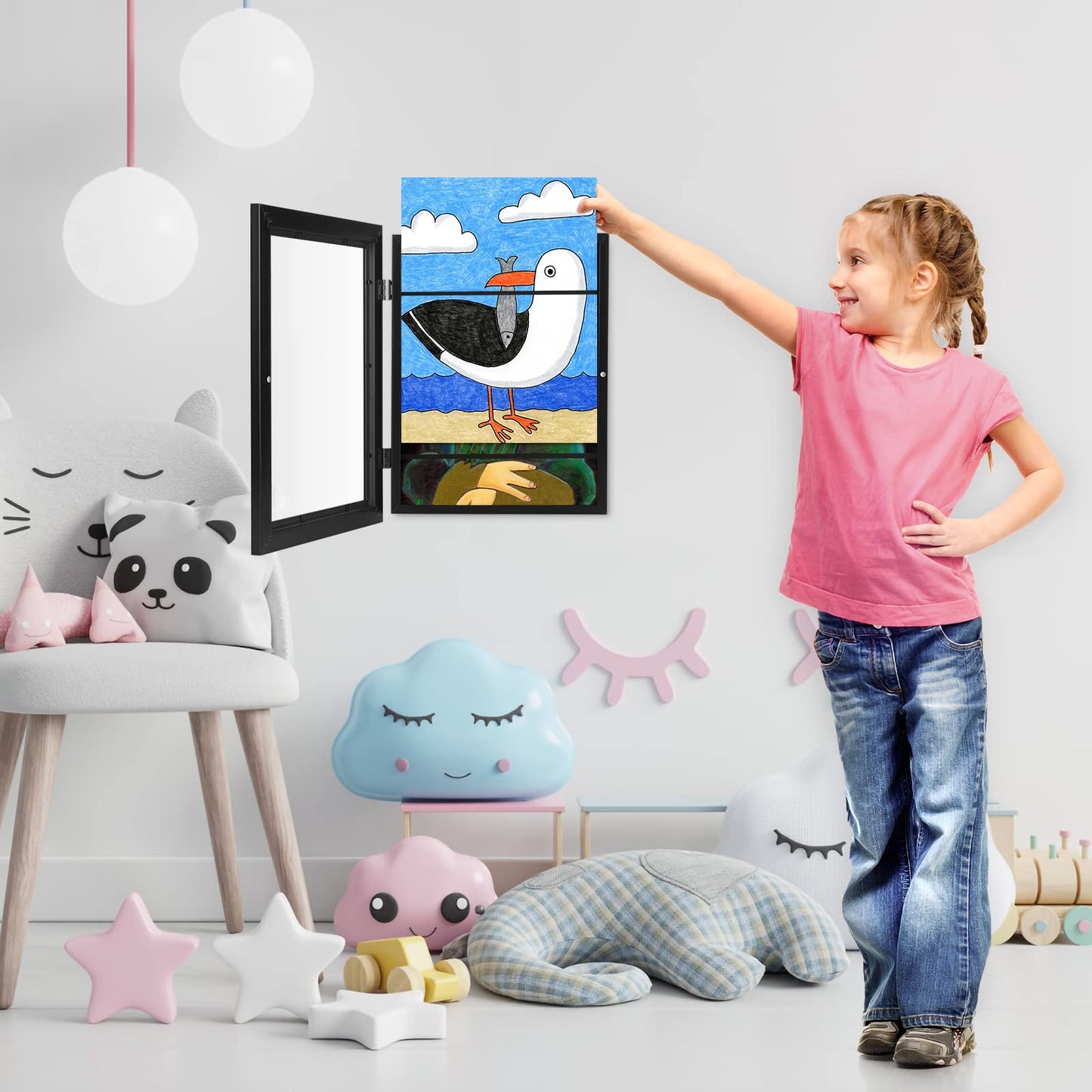 [3-Pack] Kids Art Frames, 8.5x11 Front Opening Kids Artwork Frames Changeable, Black Artwork Display Storage Frame for Wall, Holds 50 Pcs, for 3D Picture, Crafts, Hanging Art, Portfolio