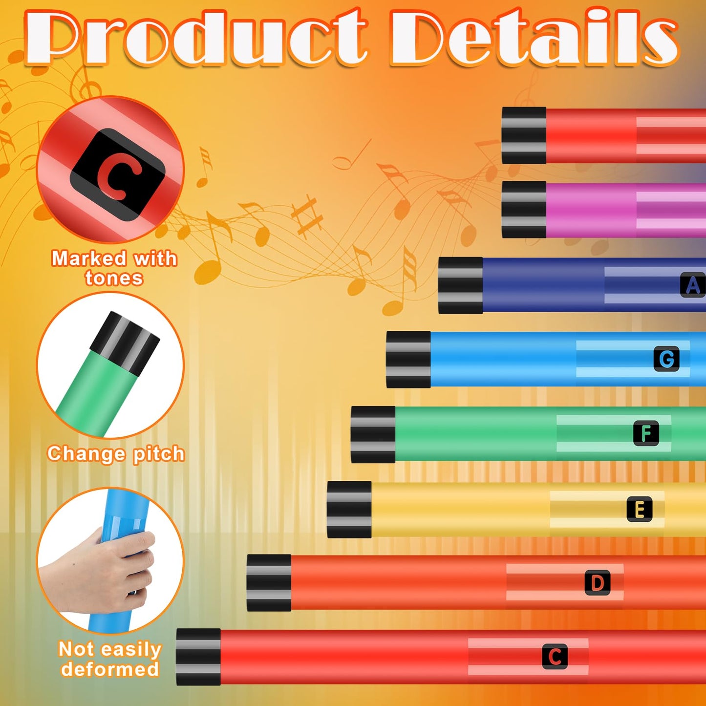 Silipull 16 Pcs Musical Sound Tube Percussion Tube Set with Percussion Caps Music Instruments for Outdoor Classroom