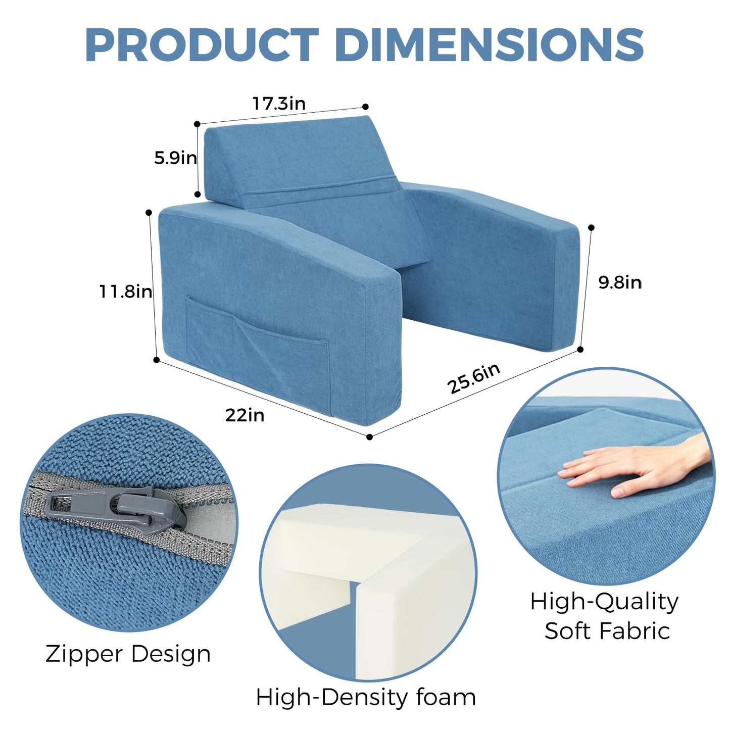 VERASCOT Reading Pillow for Gaming Lap Desk Pillow for Laptop with Pocket Foldable Memory Foam Bed Desk for Reading Working Crocheting Gaming Arm Rest on Bed/Sofa/Floor/Couch/Car (Blue Foldable)