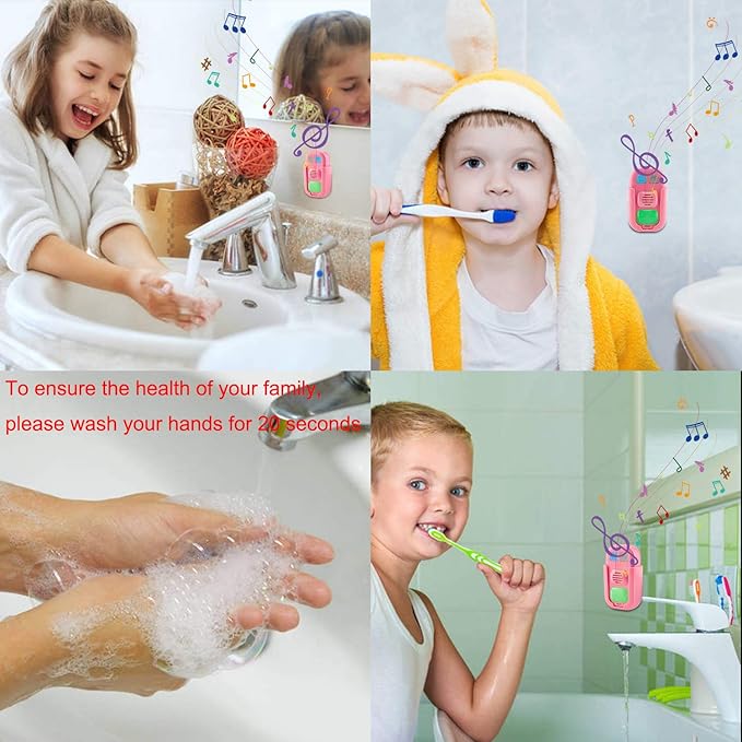 BIGMONAT Hand Washing and Musical Teeth Brushing Timer for Kids, Boy and Girl, Stick on Bathroom Timer for Children Training Coach, AAA Battery Operated, 12 Songs, Sound Volume Adjustable