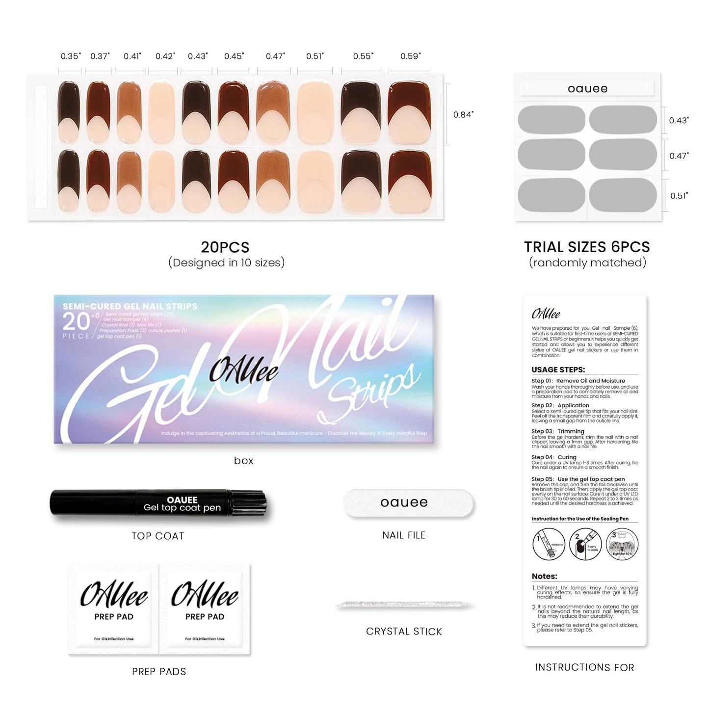 Oauee Semi Cured Gel Nail Strips | Built-In Gel Top Coat | UV Light Required | Salon Quality, Easy Application And Removal (Cocoa Edge Nails)