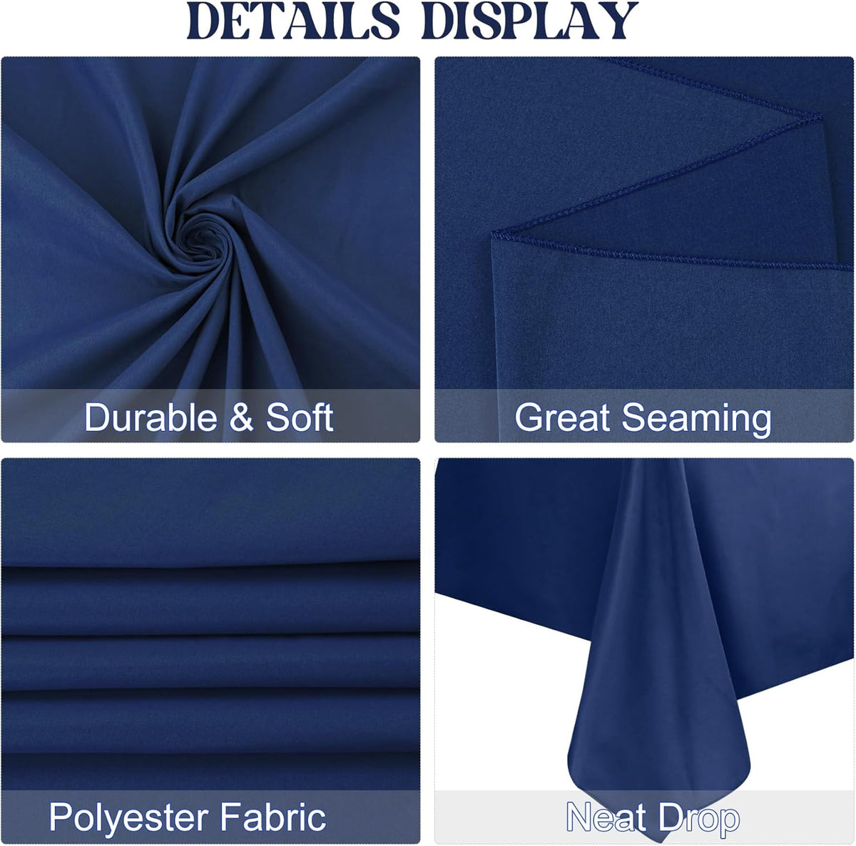 4 Pack Rectangle Tablecloth for 6 Foot Tables Washable Polyester Table Cover for Wedding Dining Table Parties Banquet（70x120 Navy Blue）