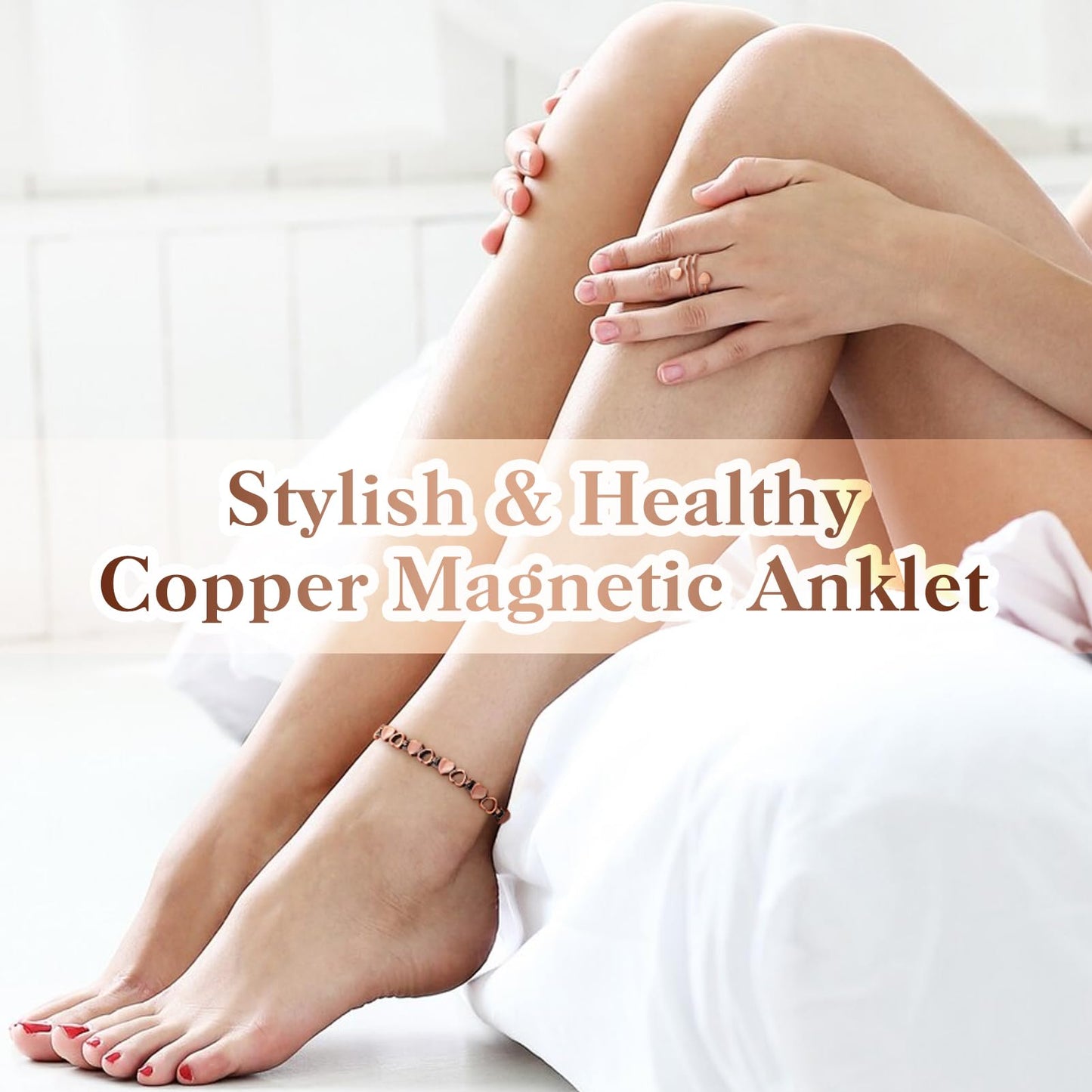 Copper Anklet for Women Magnetic Ankle & Lymphatic Drainage Ring with 3500 Gauss Magnets 100% Solid Pure Copper Jewelry Gift with Adjustment Tool(Heart Degisn)