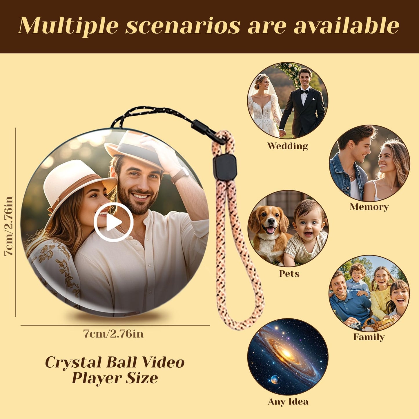 Memory Sphere Lamp, Crystal Ball Video Player 2.8" Memory Orbs Ornament 4GB Uploadable Videos & Photos, Personalized Unique Desk Night for Couples Friends Birthday Christmas (Blue Memory Orb WIFI)