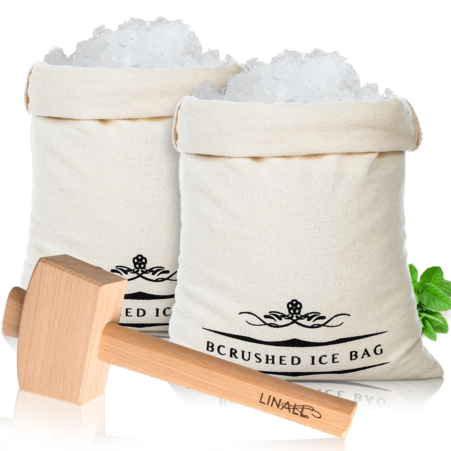 Lewis Ice Bag and Mallet for Crushed Ice, Canvas Bag & Wooden Mallet Bar Tools Bartender Kit, Ice Crushers for Home Use
