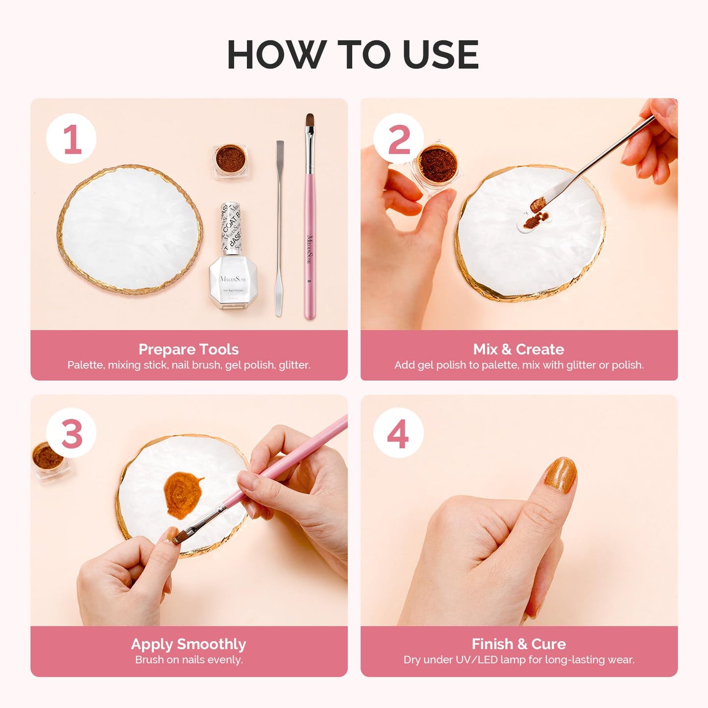 MelodySusie 1PC Round Shape Resin Nail Art Palette and 5Pcs Nail Art Liner Brushes with Nail Brush Holder