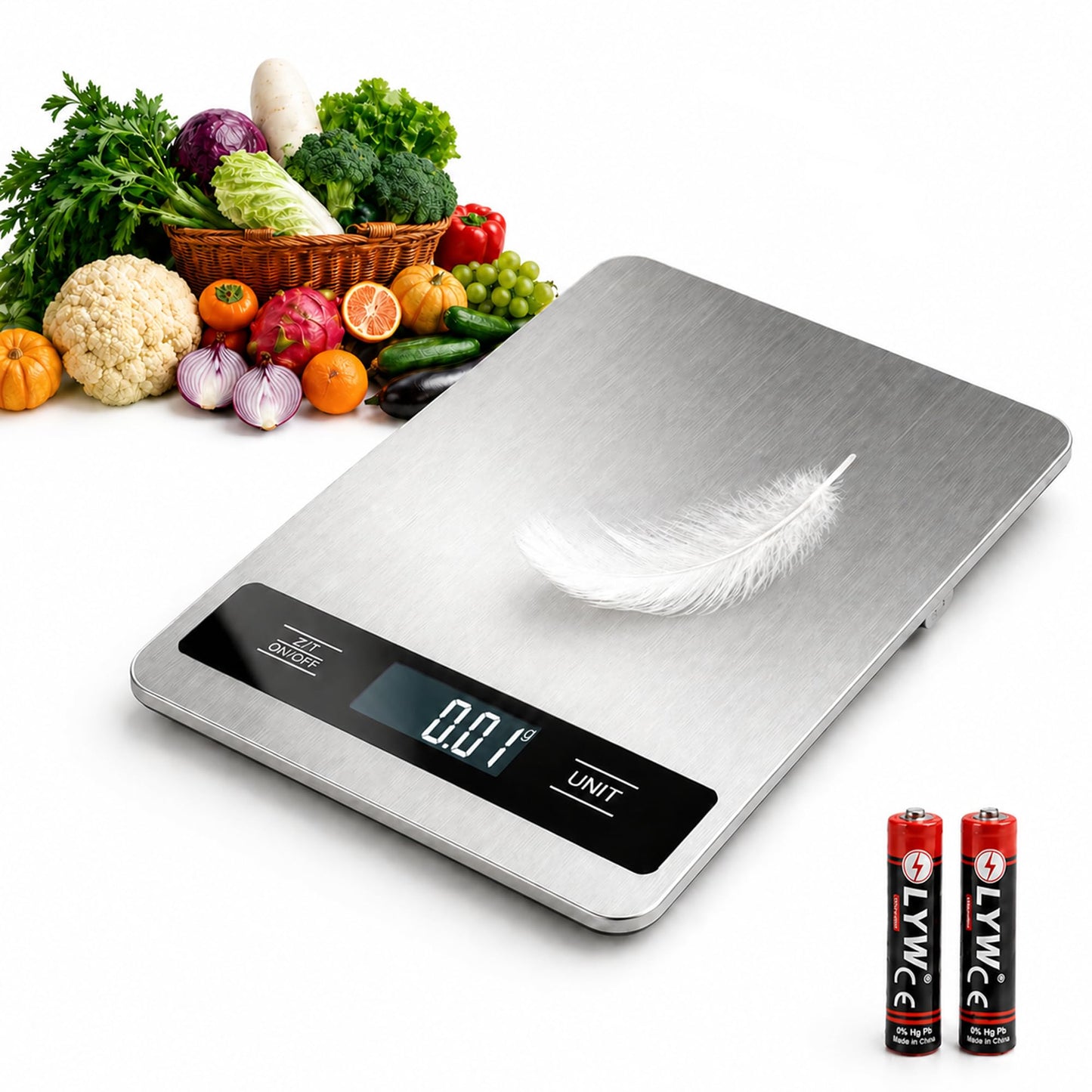 Food Digital Scale 33lb Kitchen Digital Scale Grams and Ounces for Weight Loss Baking Cooking Keto and Meal Prep Backlight LCD Smart Tare Waterproof 304 Stainless Steel