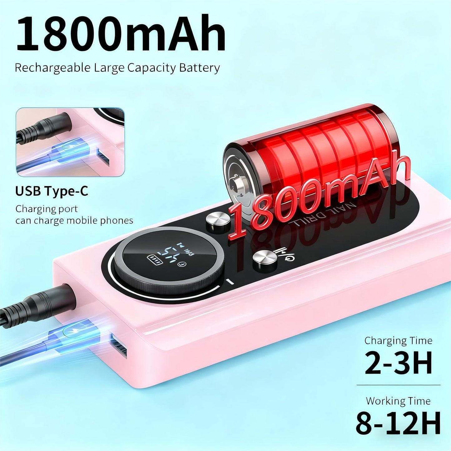 AceGrap Professional Nail Drill Machine, 45,000 RPM Electric E-File for Acrylic Gel Nails, with 6 Bits and Sanding Bands (Purple)