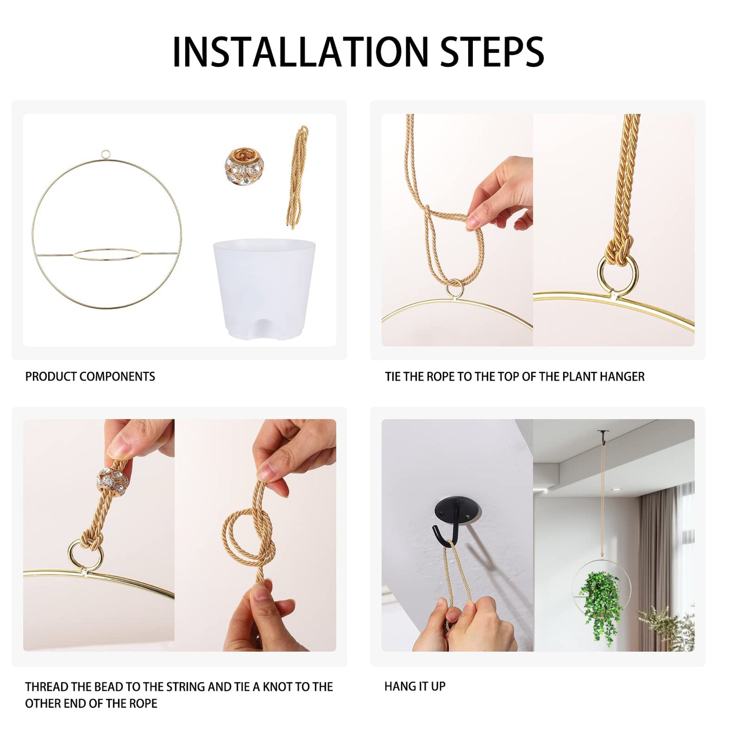 Superb Symbols 3 Pack Boho Hanging Planter with Metal Plant Hanger & Self Watering Plant Pots for Indoor Outdoor Wall Window