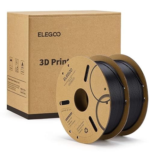ELEGOO PLA Filament 1.75mm Black 2KG, 3D Printer Filament Dimensional Accuracy +/- 0.02mm, 2 Pack 1kg Cardboard Spool(2.2lbs) 3D Printing Filament Fits for Most FDM 3D Printers