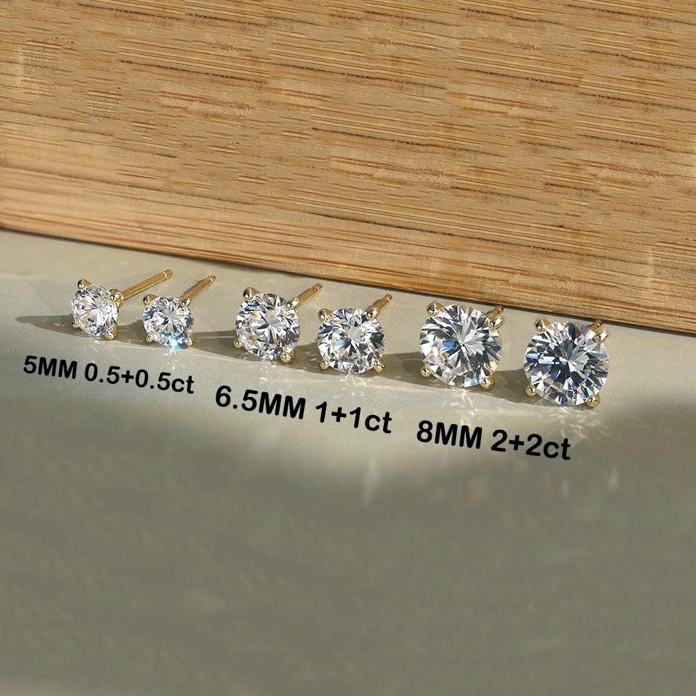 Earrings for Women Men Total 4ct Moissanite - Laboratory Diamond S925 Silver Stud Earrings Wedding Jewelry (8MM 2ct x2)