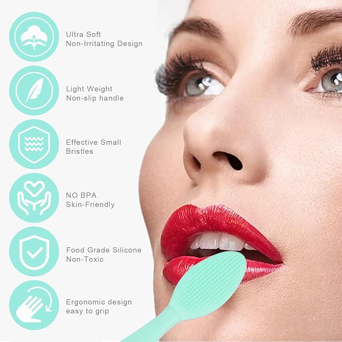 Lip Scrub Brush,Double-Sided Silicone Exfoliating Lip Brush Tool for Smoother and Fuller Lip Appearance,Green,2pcs