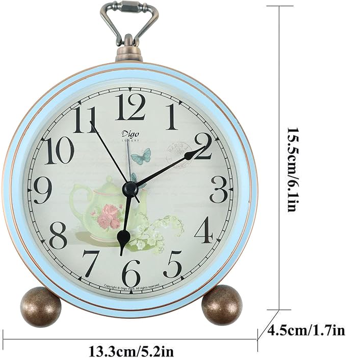 Maxspace 5.2in Desk Clock, Retro Silent Analog Clock Non-Ticking & Battery Operated with Quartz Movement,Clock Decor for Bedroom Living Room
