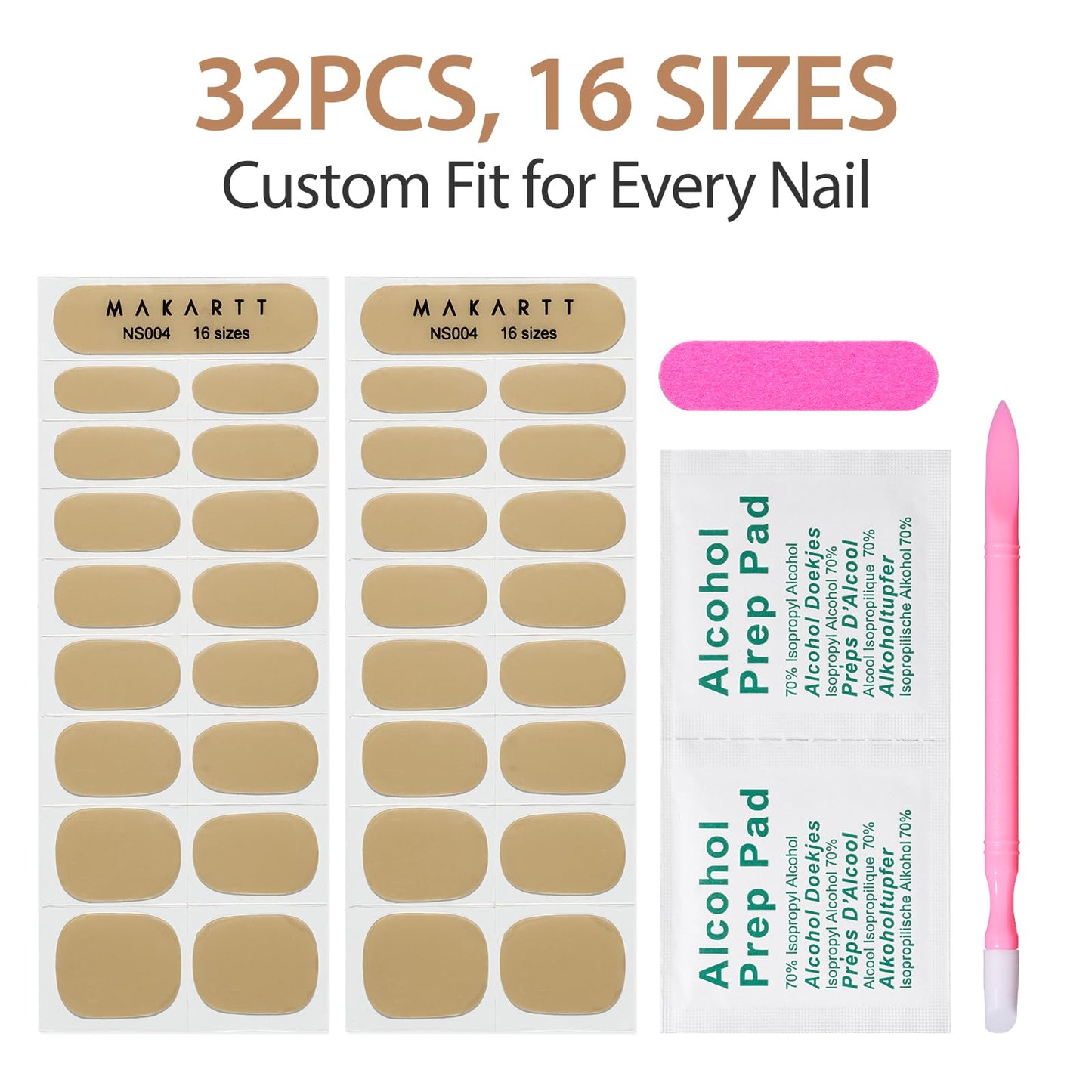Makartt Semi Cured Gel Nail Strips Kit 2 Packs – Real Gel, Hema & TPO Free, 16 Sizes Anti-Lift Fit, UV Light Required, Salon Quality, Long Lasting, Includes Dual-Ended Tool & Prep Kit (Soft Nude)