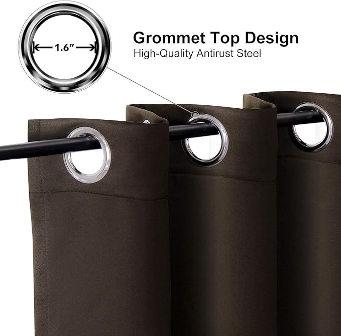 ChrisDowa Grommet Blackout Curtains for Bedroom and Living Room - 2 Panels Set Thermal Insulated Room Darkening Curtains (Brown, 42W x 84L)