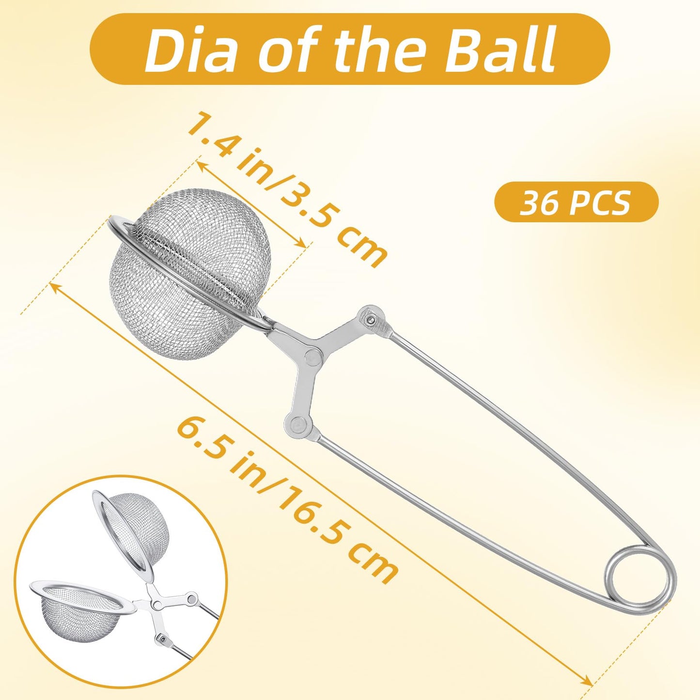 Ckhoid 36PCS Tea Infuser Filter with Handle, Snap Ball Tea Strainer, Stainless Steel Fine Mesh Strainer Tea Steeper, Reusable Tea Ball Filter for Loose Leaf Tea Seasonings Spices