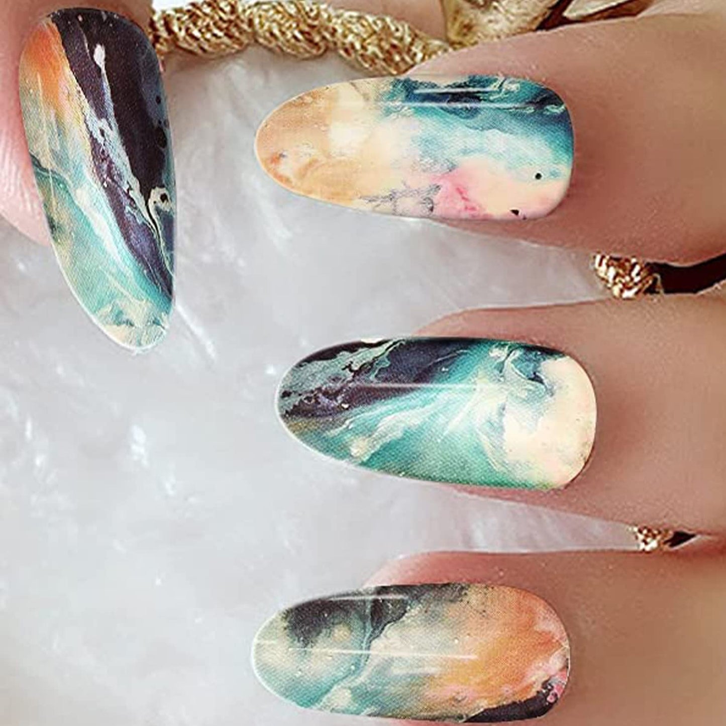 DANNEASY 24 Sheets Full Nail Wraps for Women - Marble Print, Nail Polish Strips Self Adhesive Gel Nail Stickers Acrylic Manicure Strips Nails Art Accessories with 1pc File, Cuticle Stick
