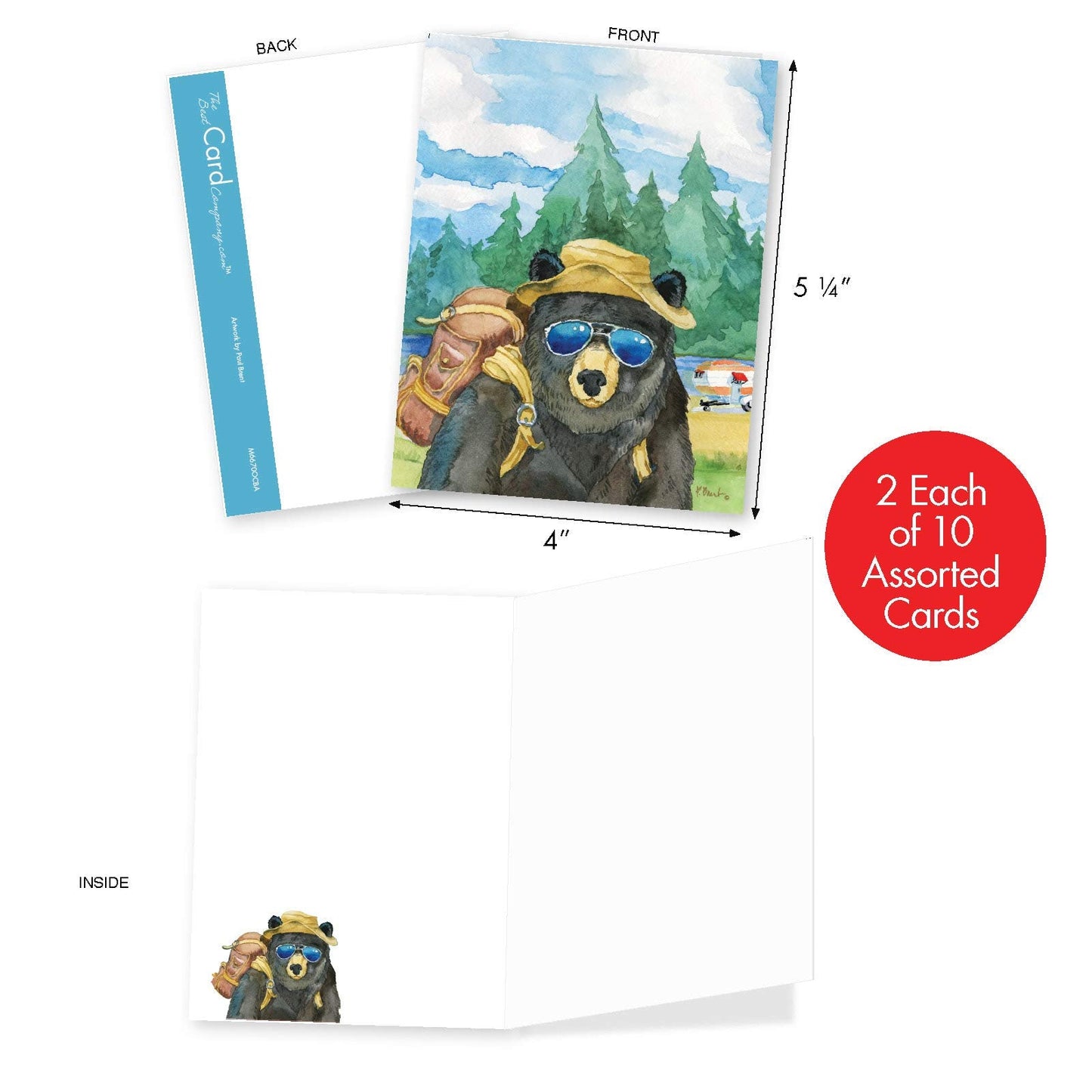 The Best Card Company - 20 Assorted Bulk Wildlife Whimsical Greeting Cards Boxed Set (4 x 5.12 Inch) Wildlife Variety Notecards for Kid (10 Designs, 2 Each) - Animal's Day Off AM6670OCB-B2x10