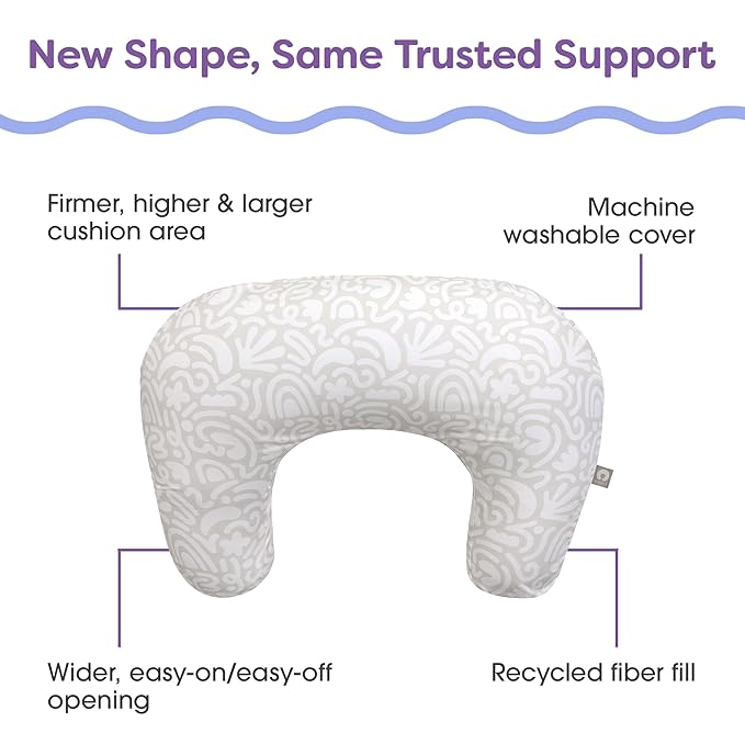 Boppy Nursing Pillow, Cream Retro Squiggles, Larger, More Supportive Pillow for Breastfeeding and Bottle Feeding; Firmer Fill, Higher Lift, Larger Area Than Original Nursing Pillow; JPMA Certified