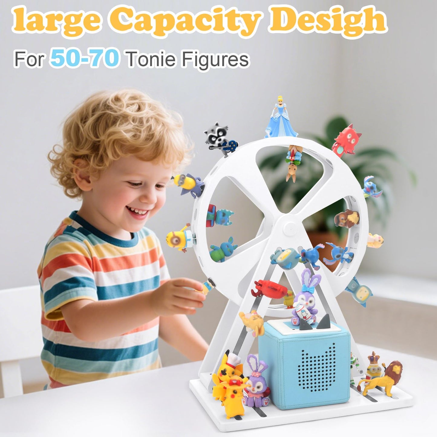 RZYLKA for Tonies Box Organizer Storage Shelf 360° Ferris Wheel, Magnetic Floating Shelves for Generation 1 & 2 Player Tonies Figures Characters, Display Collection 50~70 Characters