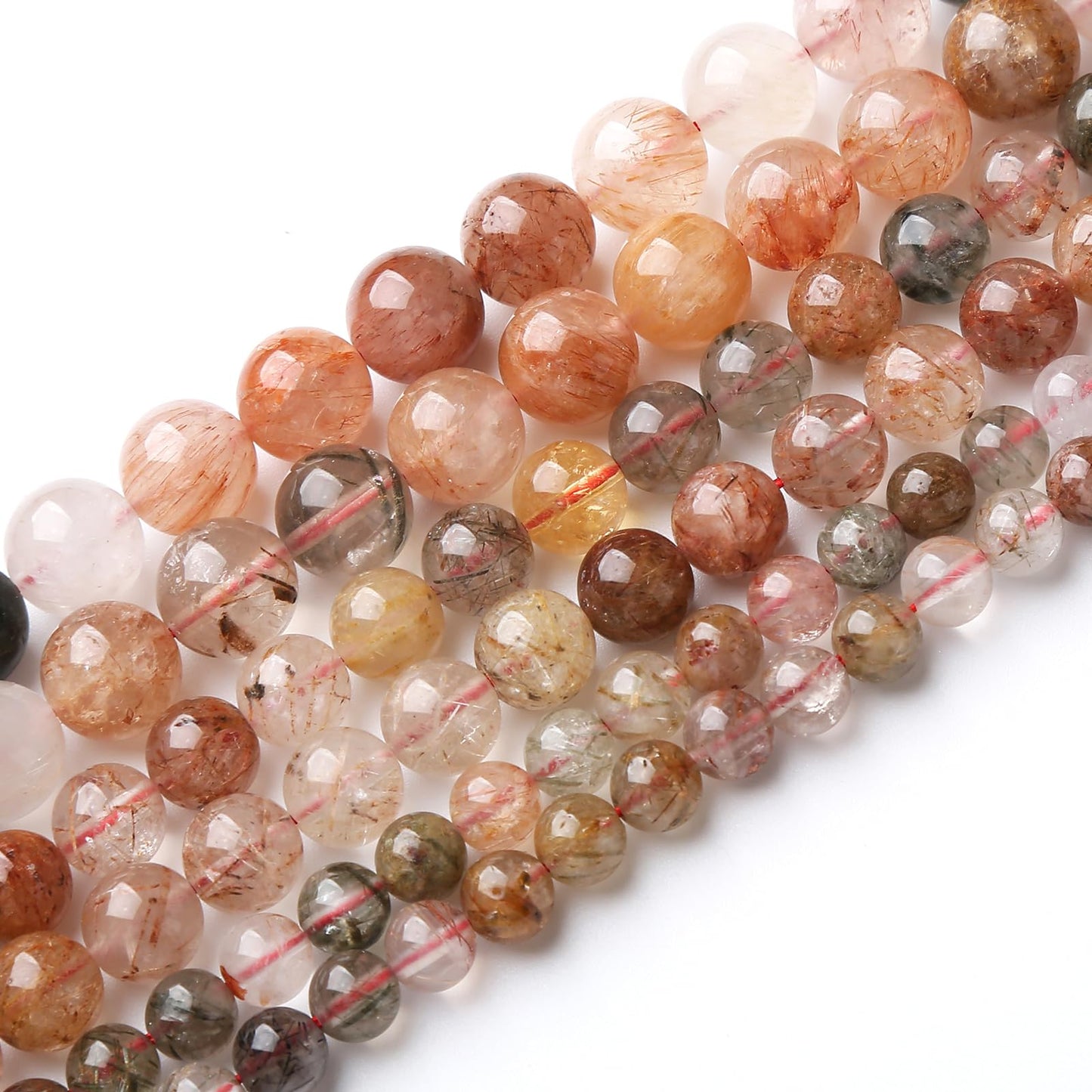 A+ Colorful Rutilated Quartz Crystal Beads Natural Stone Round Loose Beads for Jewelry Making DIY Bracelet Necklace Accessories 8mm 45pcs