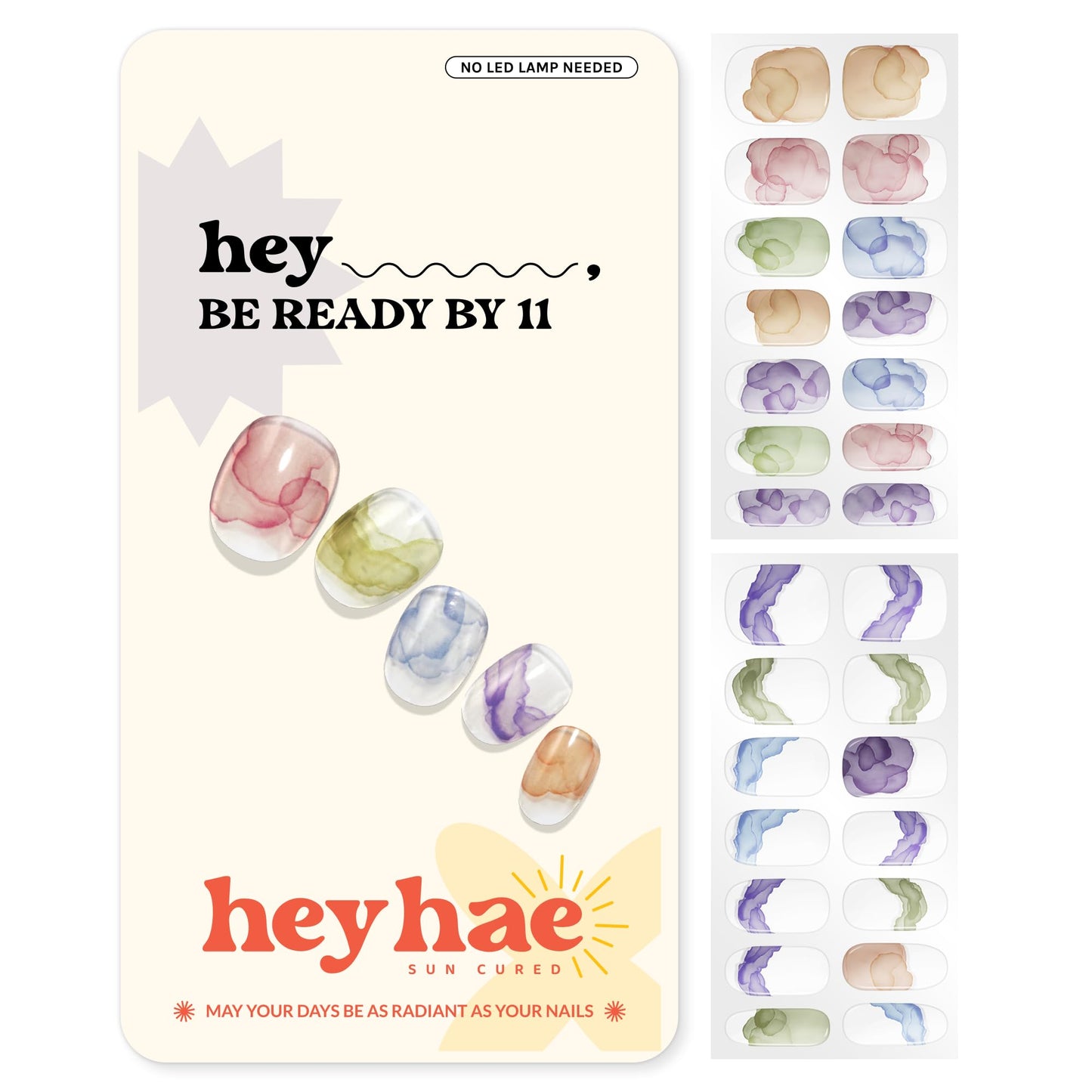 Heyhae Semi Cured Gel Nail Strips | No LED Lamp Needed | Marble, Spring | Easy Apply & Remove, Salon Quality | Includes 28 Strips, 1 Prep Pads, Nail File & Wooden Stick - Hey, Be Ready by 11