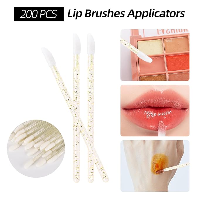 600 PCS Eyelash Extension Supplies Kit, 200 Spoolies Mascara Wands Disposable 200 Lip Brushes 200 Micro Swabs Yellow Eyelash Brushes Makeup Applicator Tool