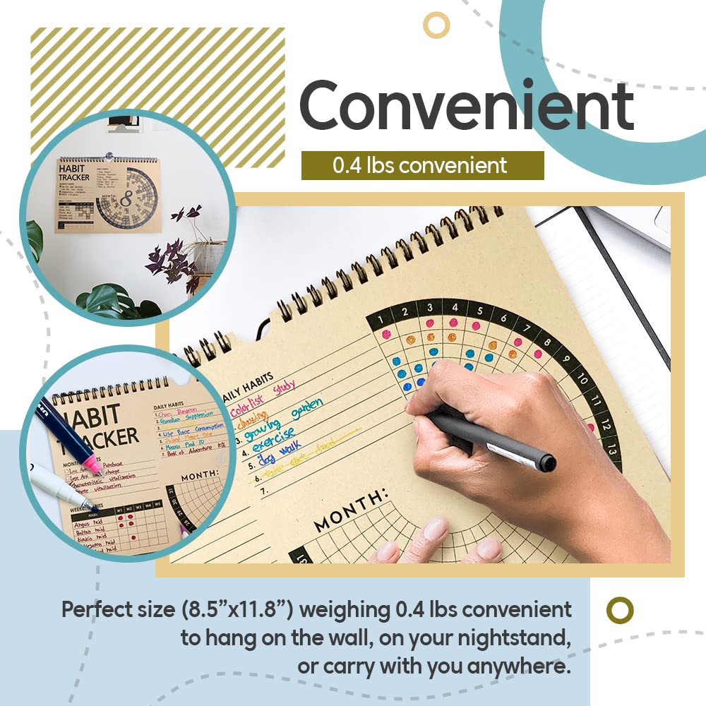 Habit Tracker Journal 2021 Goal Planner - Track Progress and Reach Goals with Spiral Binding, Weekly Monthly Kraft Large Calendar & Notepad - 12+1 Month Undated, 8.5 x 11.8 inch