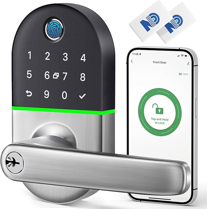 Smart Keypad Door Lock with Handle: NICE DIGI Keyless Entry Fingerprint Lock for Front/Interior Door, Electronic Digital Lock with Code, Easy Installation(Model X1)