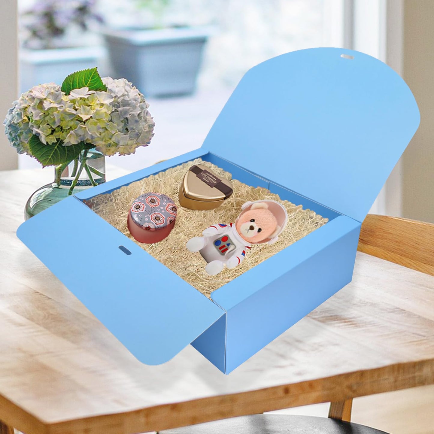 BoShahai 10 PCS Gift Boxes with Lids, 10.6x7.8x3.1 Inch Kraft Paper Gift Box, Blue with Ribbon, Bridesmaid Proposal Box for Wedding, Packaging, Present, Birthday, Cupcake,Groomsmen Proposal