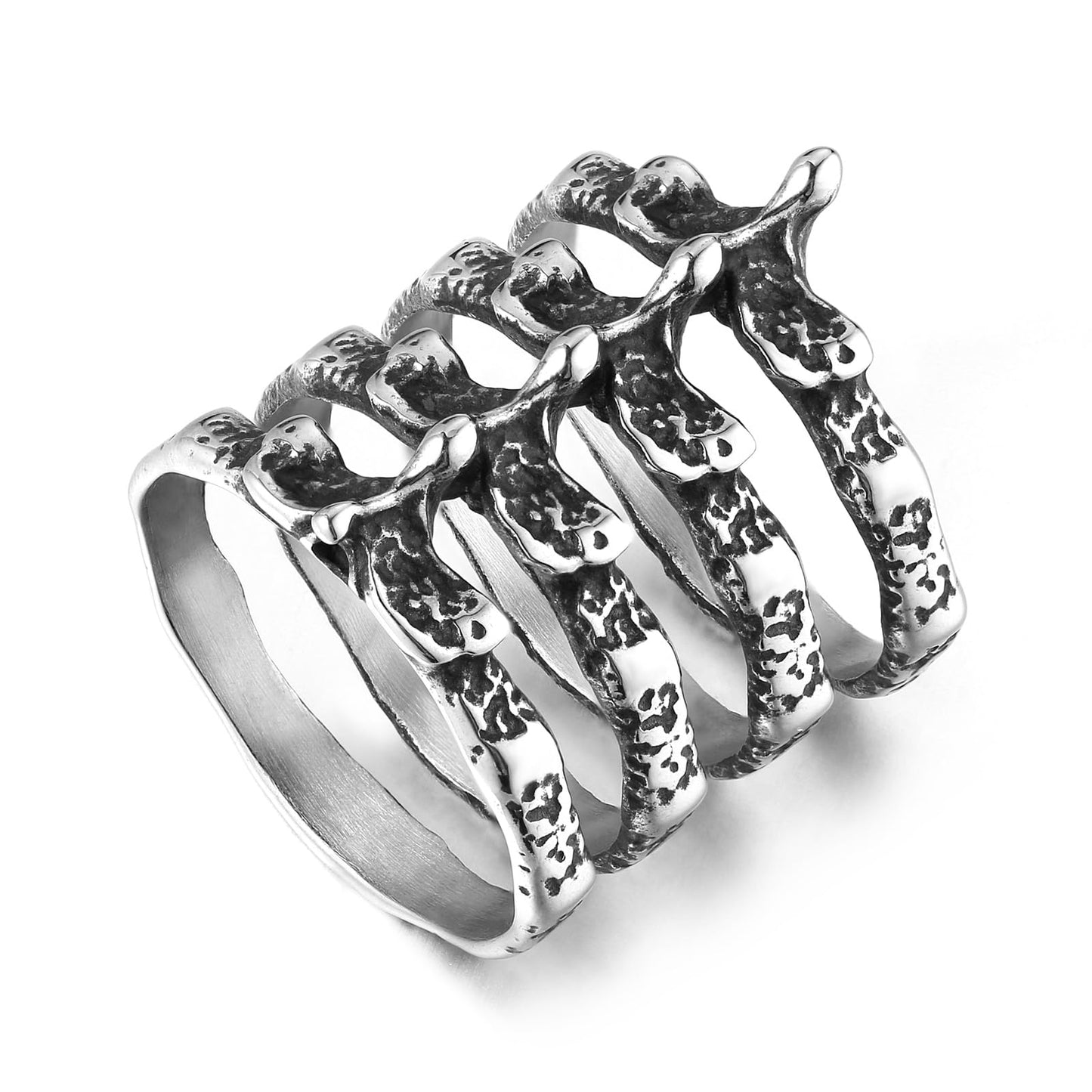 HZMAN Gothic Punk Spine Skeleton Ring Bone Stainless Steel Rings for Men Women Biker Jewelry Gift (Size,10)