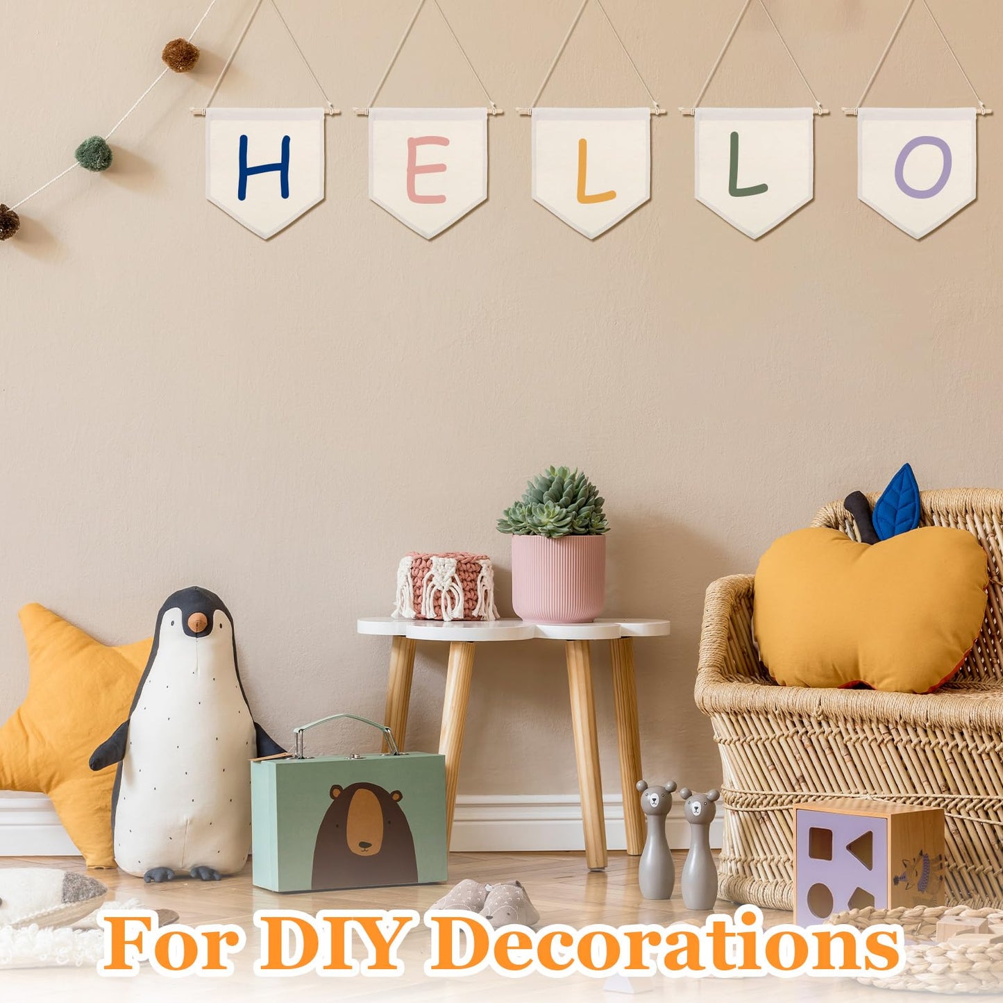 12PCS Blank Canvas Flag, Natural Canvas Banner Wall Hanging with Wooden Dowel for DIY Pin Display, Paint Decorations, Enamel Badge Collection (10.4" x 9.44")