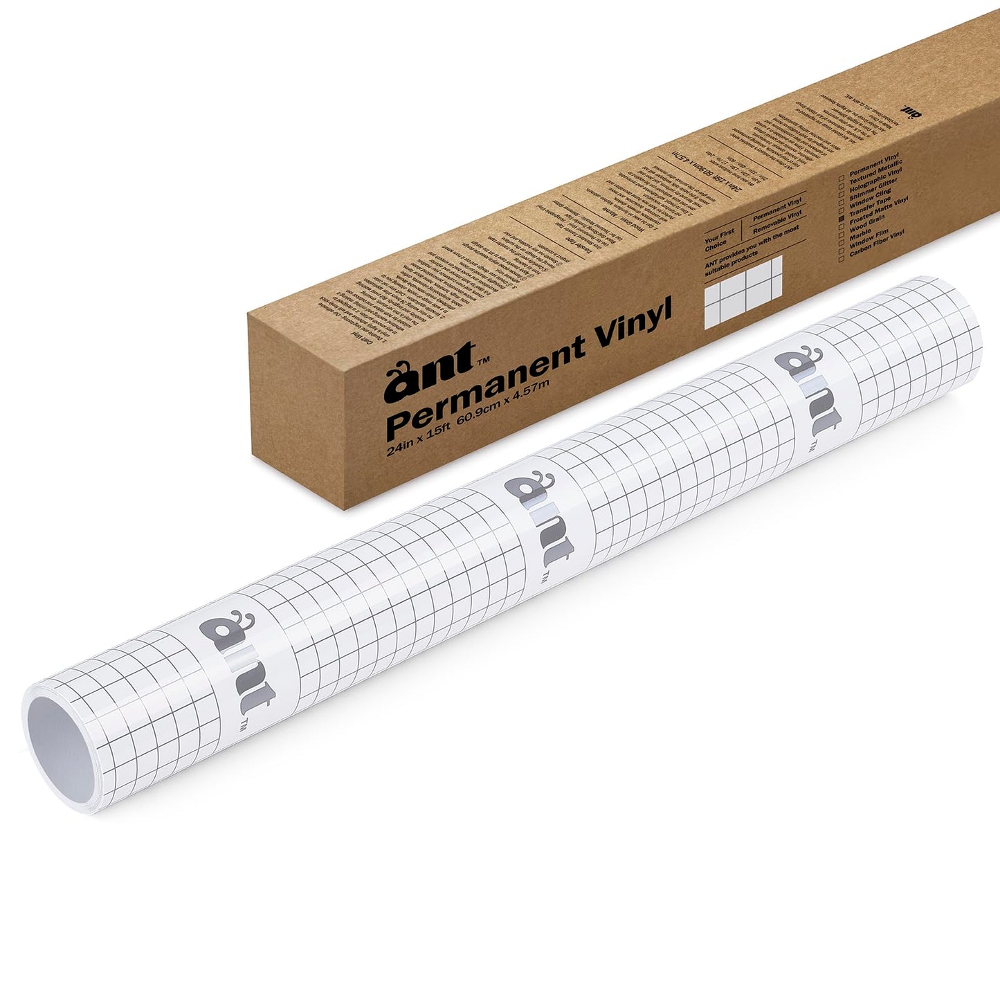 ANT Standard Grip, 24" x 15' Clear Vinyl Transfer Paper Tape Roll with Half Inch Alignment Grid for Cricut Adhesive Vinyl for Decals, Signs, Stickers