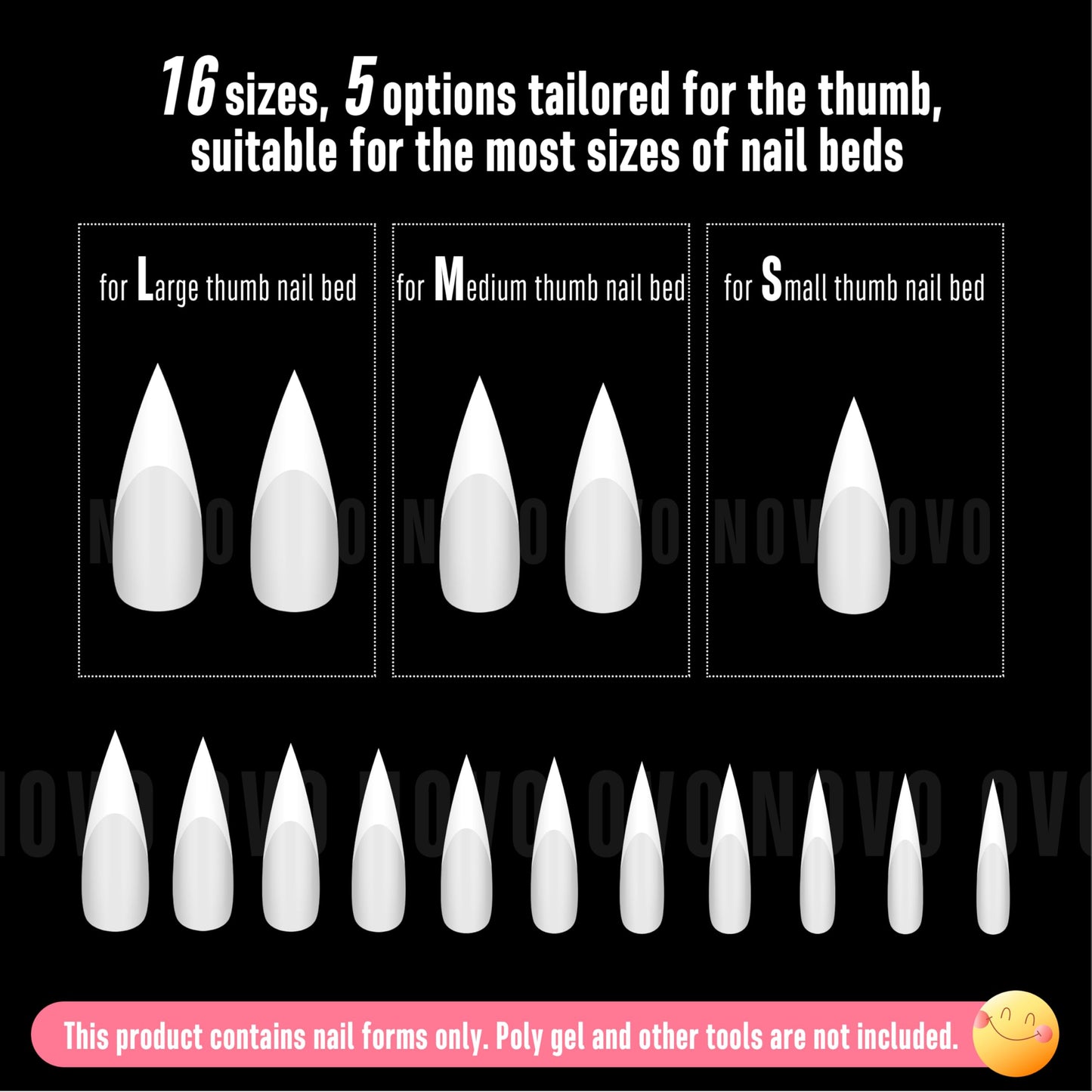 NOVO OVO White French Tip Long XL Sharp Stiletto Nail Tips Press on Milky White (Cloud Dancer), Soft Gel Double Matte Fake Nail Extension, Full Cover False Nails for Acrylic DIY x 16 Sizes 160 pcs