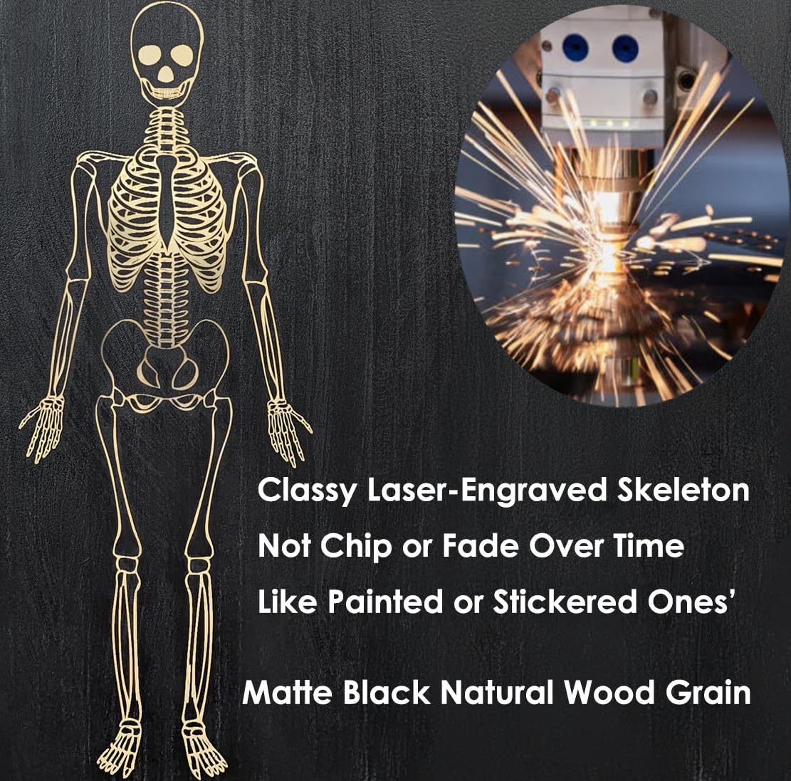 15.7" Solid Wood Coffin Charcuterie Boards with Skeleton Engraving, Halloween Serving Dish Tray, Gothic Cheese Board for Food Fruits Snack, Goth Kitchen Accessories