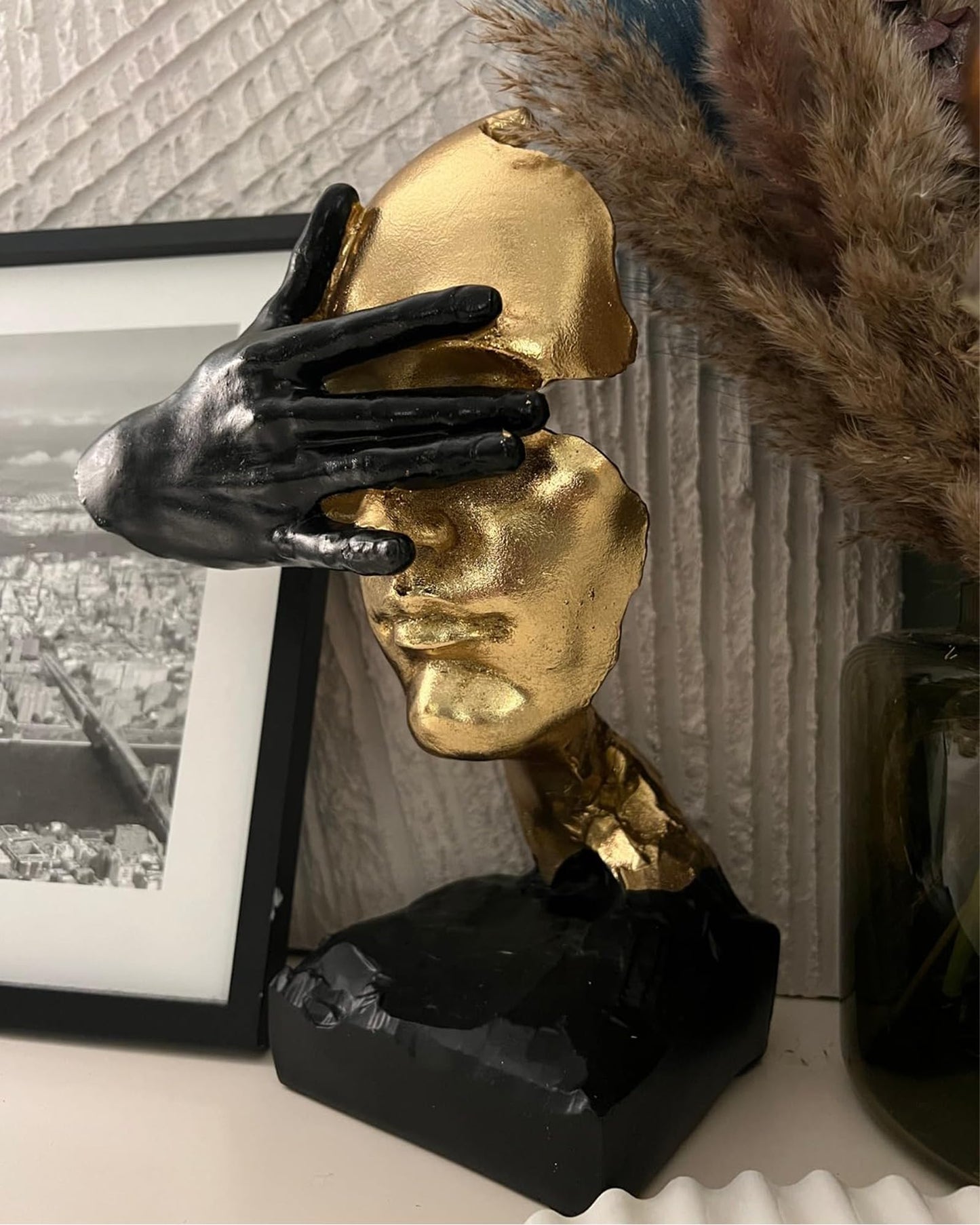 EPTUEGA Thinker Statue-Silence is Gold-Abstract Art Figurine Decor - No Hear No See No Speak Modern Home Resin Sculptures Decorative Objects Decor for Home Office Bookshelf Desktop(12" H)