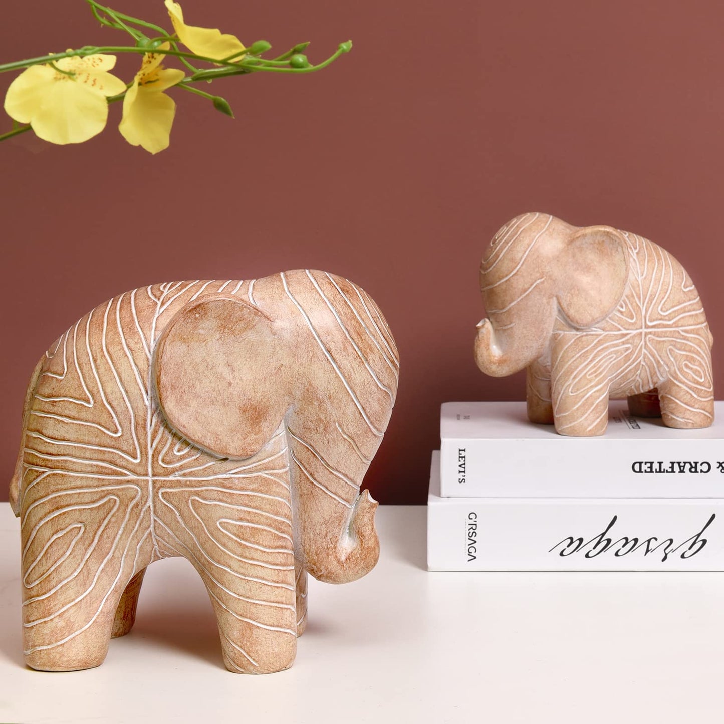 Kakizzy Elephant Statue, African Animal Decor, Wooden Elephant Gift for Women, Boho Decor for Living Room, Shelf, Office（1Pack, Big）