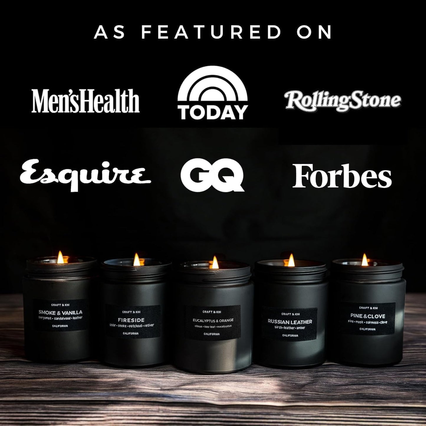 Craft & Kin Premium Orange & Eucalyptus Candle | Black Scented Candles for Home | Long Lasting with 45 Hour Burn Time, 7.6oz | Soy Candle | Aromatherapy at Home | Gifts for Men