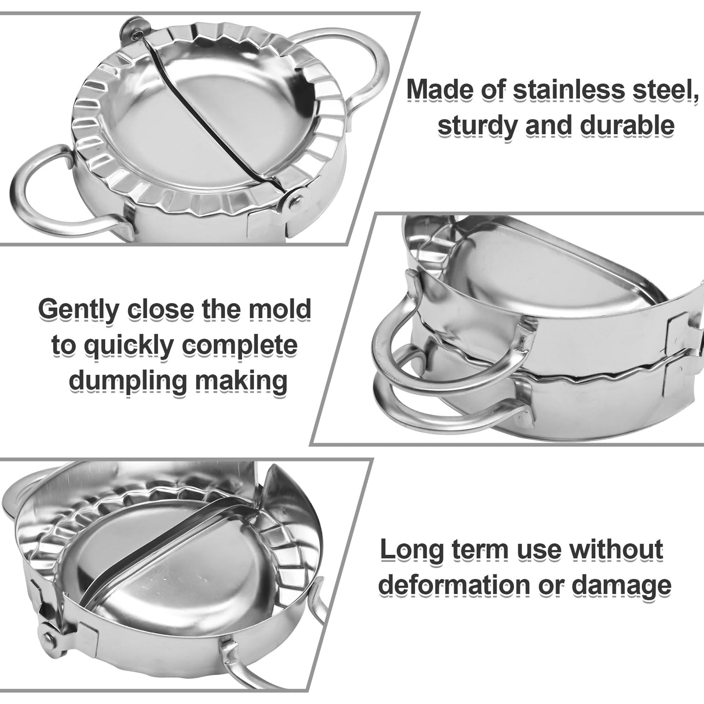 Newnessai Stainless Steel Dumpling Maker Kit With Stuffing Spoon, Includes 2Pcs Small Dumpling Molds and 2 Large Ravioli Maker Press, Easy-tool for Dumpling Pastry Pie Making