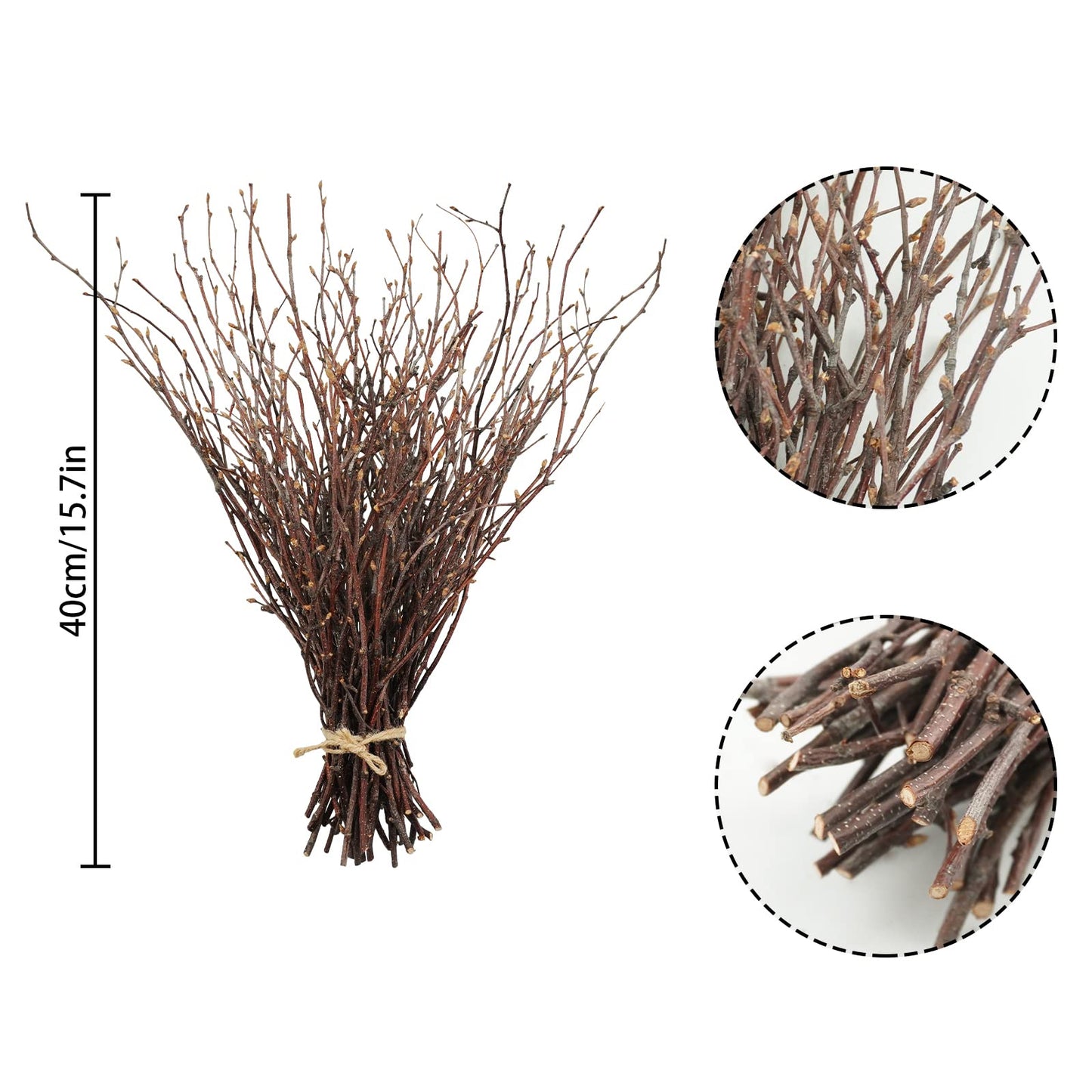 Uieke 100PCS Natural Dried Birch Twigs - 17 Inch Dried Plants Decorative Branches for DIY Crafts, Sticks for Vases Wedding Arrangements Home Wreath Decor