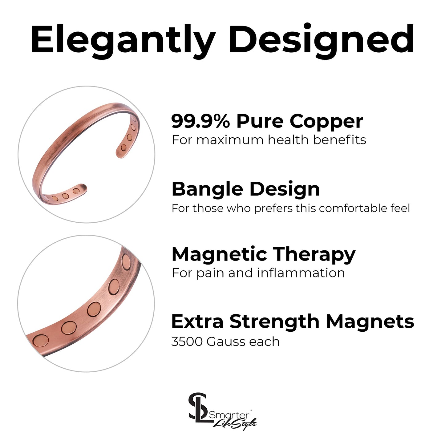 Smarter LifeStyle Elegant Copper Magnetic Bracelets (2 Pack) for Women and Men, Copper Jewelry
