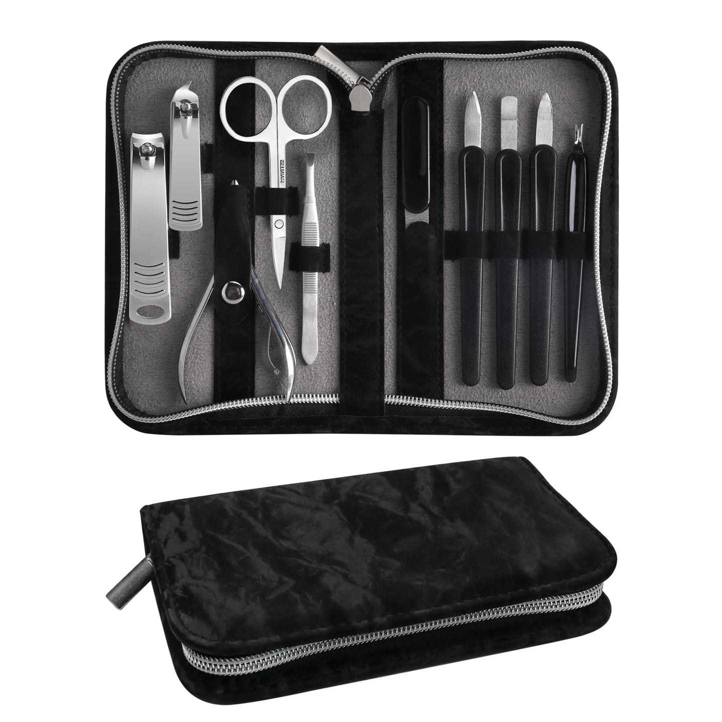 SOPOLISE Manicure Pedicure Set, Nail Clipper Set 10-Piece Set Professional Manicure Kit Nail Kit with Portable Black Leather Case Gift for Men Boyfriend Parent
